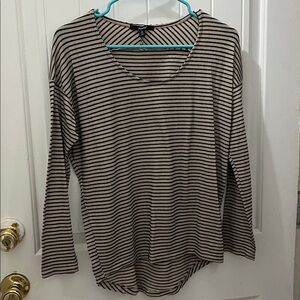Papaya Black & Tan Striped Long-Sleeve Scoop Neck High-Low Top